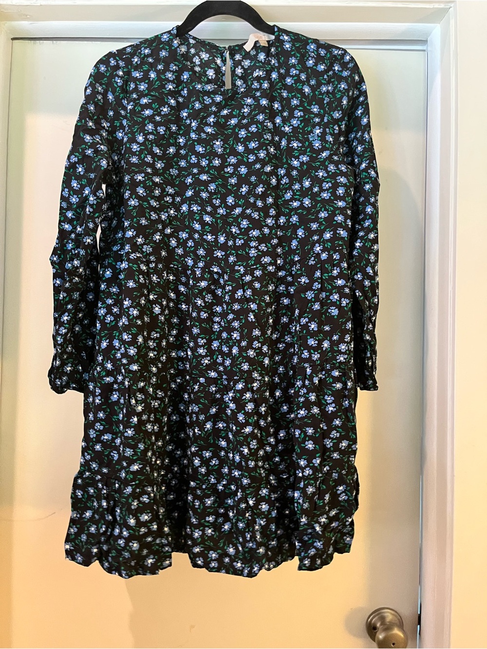 LOFT Black Long-Sleeve Floral Tunic Dress